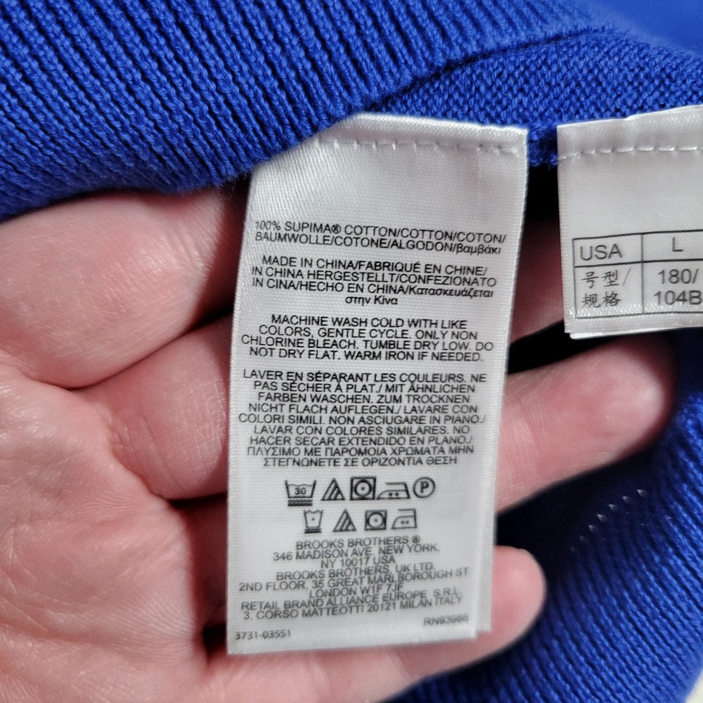 Brooks Brothers Supima Cotton V-Neck Sweater Royal Blue Striped Trim Mens L - Picture 6 of 11
